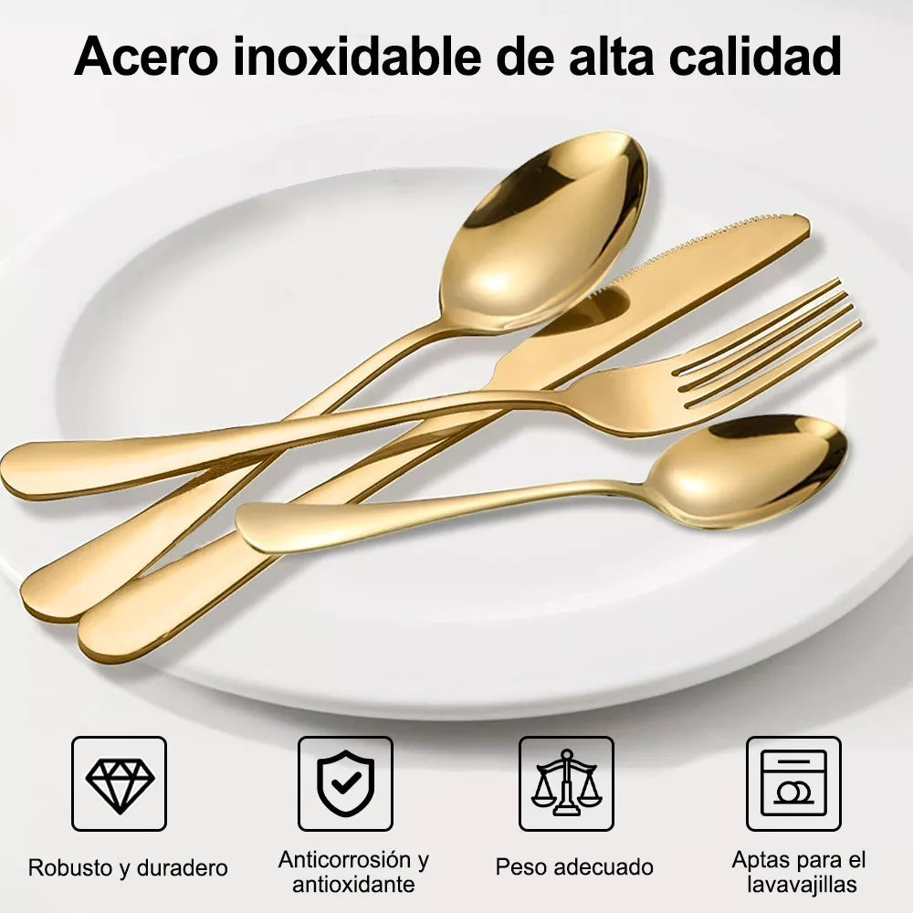 👑 IMPERIAL GOLD – CUBIERTOS DE ACERO INOXIDABLE DE LUJO ✨  24 / 36/ 48 PZ